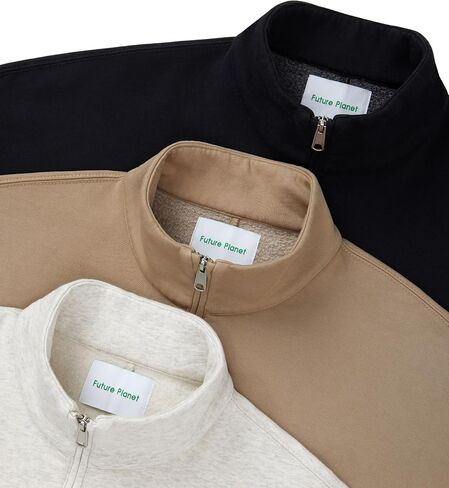 Future Planet Mens Globe Premium 1/4 Zip Fleece Lined Soft Cotton Pullover Sweatshirt Loose Fit in Kuwait