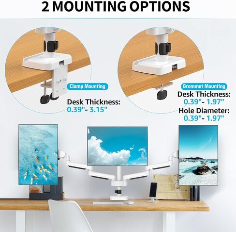 MOUNTUP Triple Monitor Stand Mount - 3 Monitor Desk Mount for Computer Screens Up to 27 inch, Triple Monitor Arm with Gas Spring, Heavy Duty Monitor Stand, Each Arm Holds Up to 19.8 lbs, MU0006 in Kuwait