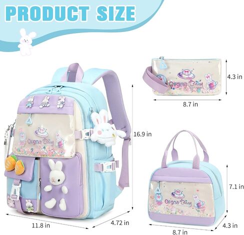 Backpack for Girls Cute Bookbag Set with Lunch Box Pencil Case Kawaii Bunny School Backpacks for Girl 3 Pcs Kindergarten Elementary Preschool Middle Sequin School Bag for Girls (Pink) in Saudi Arabia