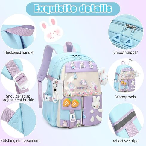 Backpack for Girls Cute Bookbag Set with Lunch Box Pencil Case Kawaii Bunny School Backpacks for Girl 3 Pcs Kindergarten Elementary Preschool Middle Sequin School Bag for Girls (Pink) in Saudi Arabia