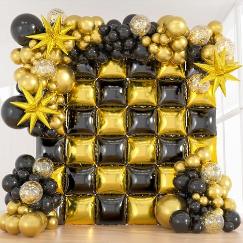 36pcs Royal Blue and Silver Double Sided Square Foil Balloons Wall Backdrop with 188pcs Dark Blue White Silver Balloons Arch Kit & 3pcs Star Ballons for Birthday, Baseball, Graduation in Saudi Arabia