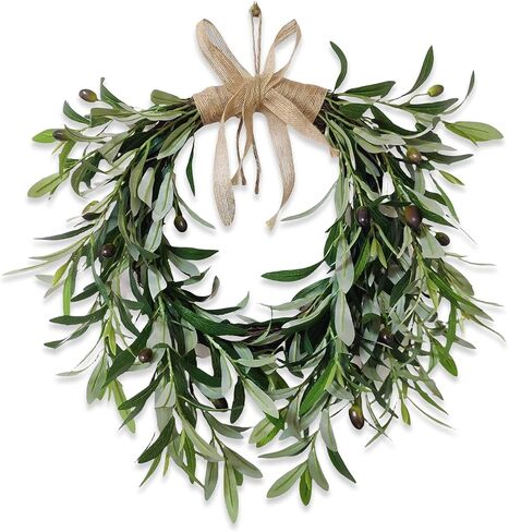 22" Heart Shaped Artificial Olive Leaf Wreath, Green Leaf Olive Fruit Spring Flower Swag， Front Door Wedding Arch Window Wall Hanging Farmhouse Garden Decoratio(1pcs) in Saudi Arabia