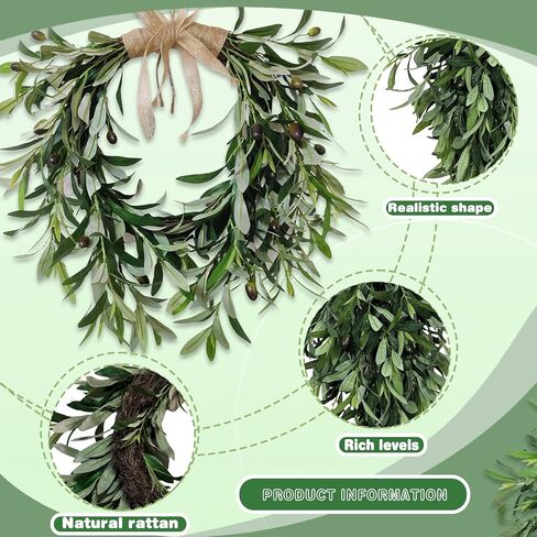 22" Heart Shaped Artificial Olive Leaf Wreath, Green Leaf Olive Fruit Spring Flower Swag， Front Door Wedding Arch Window Wall Hanging Farmhouse Garden Decoratio(1pcs) in Saudi Arabia