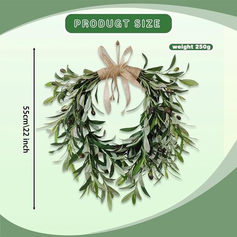22" Heart Shaped Artificial Olive Leaf Wreath, Green Leaf Olive Fruit Spring Flower Swag， Front Door Wedding Arch Window Wall Hanging Farmhouse Garden Decoratio(1pcs) in Saudi Arabia