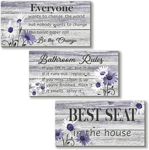 3 Pcs Farmhouse Bathroom Rules Wall Decor Teal Daisy Floral Flowers Bathroom Rules Decor Teal Bathroom Art Rustic Wood Wall Plaque for Bathroom Spa Laundry Toilet(Teal,10 x 5 Inch) in Saudi Arabia