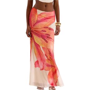 Milumia Women's Floral Low Waist Mesh Maxi Skirt Boho Bodycon Fishtail Long Skirts in Saudi Arabia