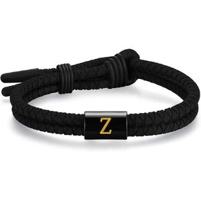 سوار أولي قابل للتعديل سيليكون سوار أولي للرجال ، أساور سحر الحرف من الفولاذ المقاوم للصدأ A-Z ، هدايا المجوهرات المطاطية الرياضية المقاومة للماء in Kuwait