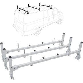 رفوف فان سلم ، فان سقف رف الصلب 3 قضبان مناسبة لفورد إيكونولين E150 250 350 1992-2015 ، ملائمة لشيفروليه إكسبريس 1500 2500 3500 رفوف توبيبر 750 رطل (أبيض) in Kuwait