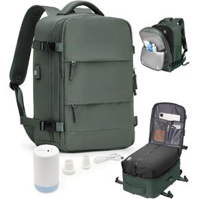 Vacuum Backpack Travel with Pump for Women, Personal Item Carry on Backpack Flight Approved 18x14x8 inches for Men, Waterproof Work Laptop Casual Daypack - Green in Saudi Arabia