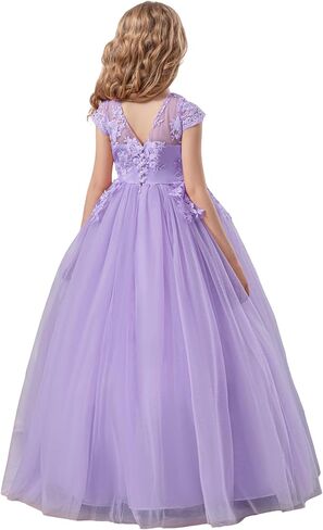 Flower Girl Dress with Bow Tie Pearl Embroidery Lace Tulle Satin Wedding Guest Party Birthday Pageant Gown Kids in Saudi Arabia