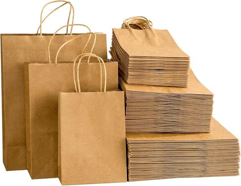 100pcs Brown Kraft Paper Bags with Handles Mixed Size Gift Bags Bulk,Craft Grocery Shopping Retail Birthday Party Favors Wedding Sacks Restaurant Takeout, Business in Saudi Arabia