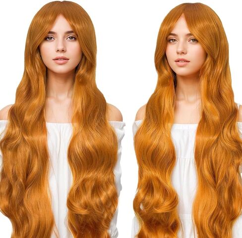 Rose Bud Hair Cosplay شعر مستعار مع الانفجارات البرتقالية 32 بوصة طويلة متموجة in Kuwait