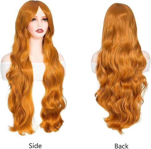 Rose Bud Hair Cosplay شعر مستعار مع الانفجارات البرتقالية 32 بوصة طويلة متموجة in Kuwait