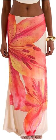 Milumia Women's Floral Low Waist Mesh Maxi Skirt Boho Bodycon Fishtail Long Skirts in Saudi Arabia