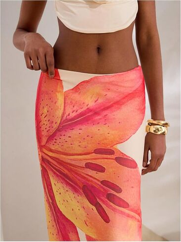 Milumia Women's Floral Low Waist Mesh Maxi Skirt Boho Bodycon Fishtail Long Skirts in Saudi Arabia