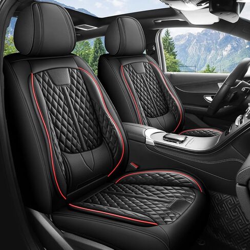 otoez Leather Car Seat Covers Full Set, Breathable Waterproof Nappa Leather Car Seat Protectors with Lumbar Support, Universal Automotive Seat Covers for Most Cars SUV Truck Sedan (Black+Pink) in Kuwait