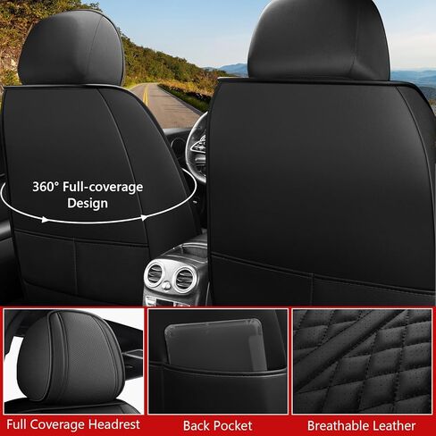 otoez Leather Car Seat Covers Full Set, Breathable Waterproof Nappa Leather Car Seat Protectors with Lumbar Support, Universal Automotive Seat Covers for Most Cars SUV Truck Sedan (Black+Pink) in Kuwait