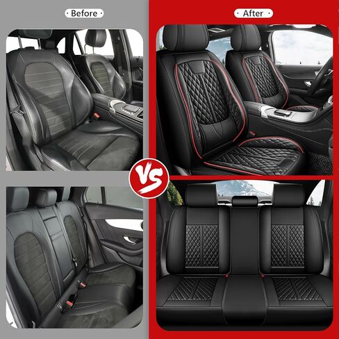 otoez Leather Car Seat Covers Full Set, Breathable Waterproof Nappa Leather Car Seat Protectors with Lumbar Support, Universal Automotive Seat Covers for Most Cars SUV Truck Sedan (Black+Pink) in Kuwait