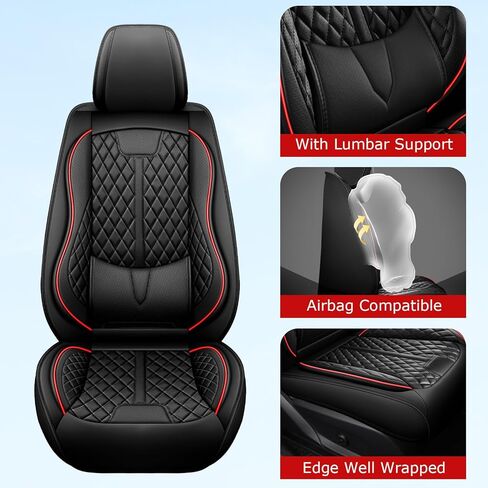 otoez Leather Car Seat Covers Full Set, Breathable Waterproof Nappa Leather Car Seat Protectors with Lumbar Support, Universal Automotive Seat Covers for Most Cars SUV Truck Sedan (Black+Pink) in Kuwait
