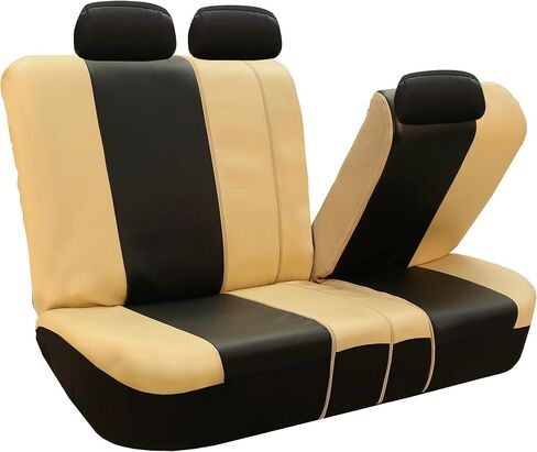 FH Group Car Seat Covers Full Set Royal PU Leather High Back Automotive Seat Covers, Airbag Compatible and Split Ready Gray Black Seat Covers Universal Fit Interior Accessories for Cars Trucks and SUV in Saudi Arabia