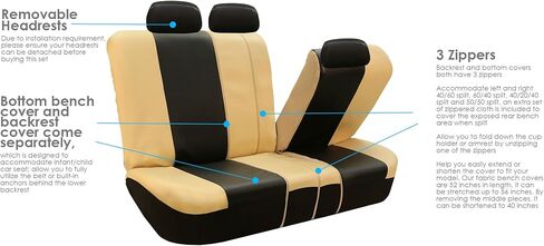 FH Group Car Seat Covers Full Set Royal PU Leather High Back Automotive Seat Covers, Airbag Compatible and Split Ready Gray Black Seat Covers Universal Fit Interior Accessories for Cars Trucks and SUV in Saudi Arabia