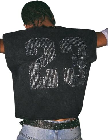 MakeMeChic Men's Tank Tops Number Print Rhinestone Crew Neck Sleeveless Summer Shirt in Saudi Arabia