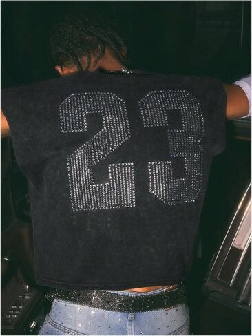 MakeMeChic Men's Tank Tops Number Print Rhinestone Crew Neck Sleeveless Summer Shirt in Saudi Arabia
