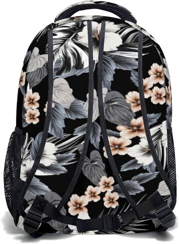 Hawaiian Black Floral Print Backpack Tropical Beachy Flower Leaf School Bookbag Summer College Shoulders Back Pack for Travel Hiking Camping in Kuwait