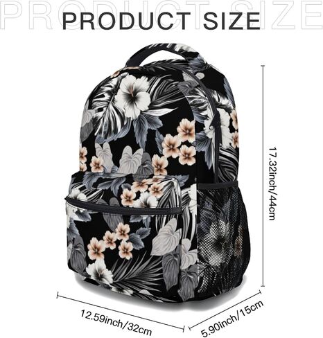 Hawaiian Black Floral Print Backpack Tropical Beachy Flower Leaf School Bookbag Summer College Shoulders Back Pack for Travel Hiking Camping in Kuwait