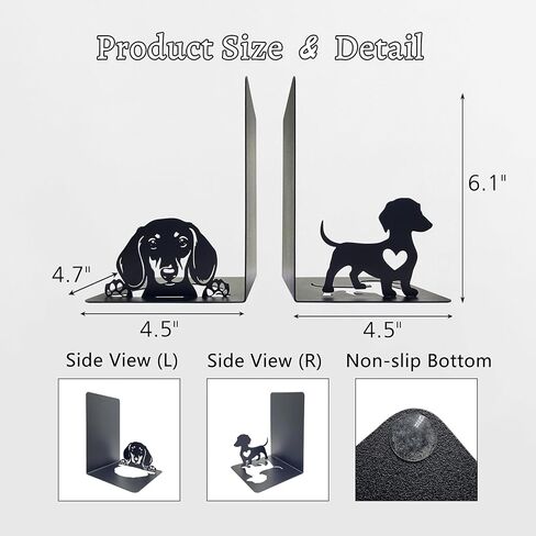 Dachshund Theme Bookends Decor – Dachshund Gifts with Black Modern Bookends, Decorative Bookends for Shelves – Unique Bookends for Kids, Beautiful Book Stopper for Shelves (Dachshund) in Kuwait