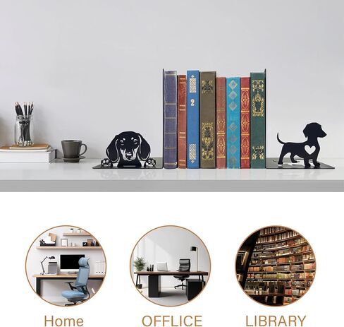 Dachshund Theme Bookends Decor – Dachshund Gifts with Black Modern Bookends, Decorative Bookends for Shelves – Unique Bookends for Kids, Beautiful Book Stopper for Shelves (Dachshund) in Kuwait