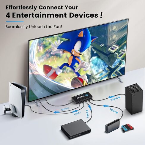 NEWCARE HDMI Switch 4 in 1 Out 4K@60Hz, 4x1 HDMI Splitter Switcher with IR Remote, 4 Port HDMI Selector Box Support HDMI2.0, Dolby Vision/Atmos, HDR10 for Switch, Xbox, PS5/4, Roku, Fire Stick in Kuwait