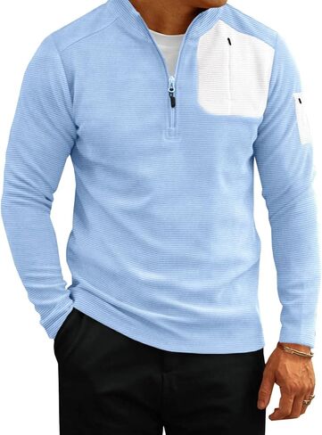 Yousify Mens Quarter Zip Pullover Long Sleeve Textured Golf Shirt Outdoor Workout Athletic Sweatshirt in Saudi Arabia
