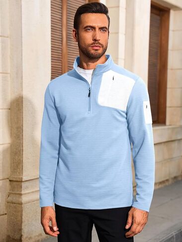 Yousify Mens Quarter Zip Pullover Long Sleeve Textured Golf Shirt Outdoor Workout Athletic Sweatshirt in Saudi Arabia