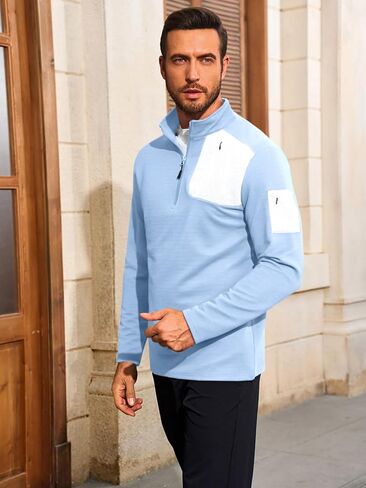 Yousify Mens Quarter Zip Pullover Long Sleeve Textured Golf Shirt Outdoor Workout Athletic Sweatshirt in Saudi Arabia