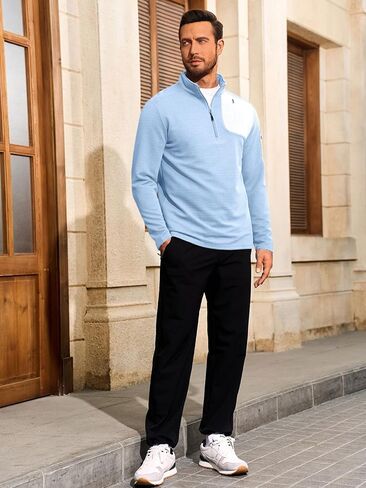 Yousify Mens Quarter Zip Pullover Long Sleeve Textured Golf Shirt Outdoor Workout Athletic Sweatshirt in Saudi Arabia