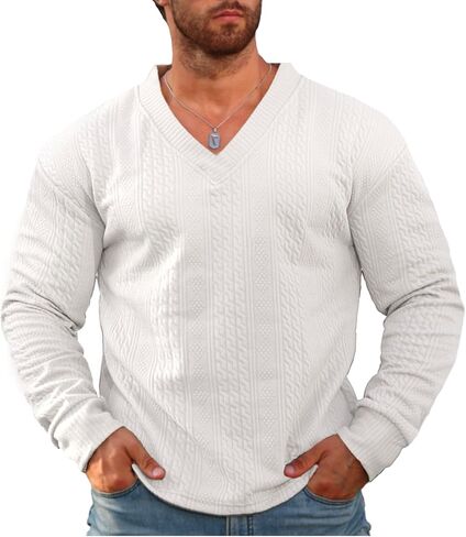 Men's V-Neck Sweatshirt Pullover Long Sleeve Knitted Casual Sweaters in Saudi Arabia