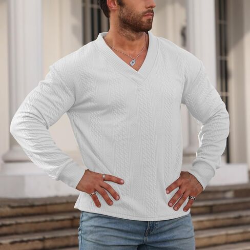 Men's V-Neck Sweatshirt Pullover Long Sleeve Knitted Casual Sweaters in Saudi Arabia