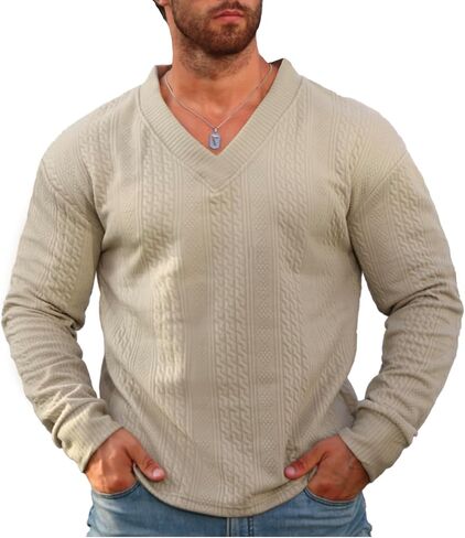 Men's V-Neck Sweatshirt Pullover Long Sleeve Knitted Casual Sweaters in Saudi Arabia