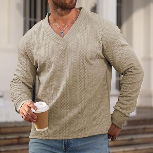 Men's V-Neck Sweatshirt Pullover Long Sleeve Knitted Casual Sweaters in Saudi Arabia