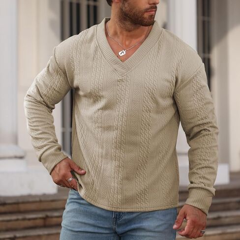 Men's V-Neck Sweatshirt Pullover Long Sleeve Knitted Casual Sweaters in Saudi Arabia