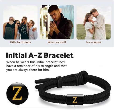 سوار أولي قابل للتعديل سيليكون سوار أولي للرجال ، أساور سحر الحرف من الفولاذ المقاوم للصدأ A-Z ، هدايا المجوهرات المطاطية الرياضية المقاومة للماء in Kuwait