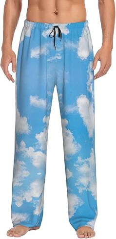 Blue Sky White Cloud Print Men Relaxation Pajama Pants Soft Lightweight Lounge Bottoms With Drawstring Pants in Saudi Arabia
