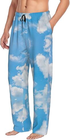 Blue Sky White Cloud Print Men Relaxation Pajama Pants Soft Lightweight Lounge Bottoms With Drawstring Pants in Saudi Arabia