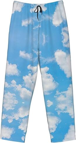 Blue Sky White Cloud Print Men Relaxation Pajama Pants Soft Lightweight Lounge Bottoms With Drawstring Pants in Saudi Arabia