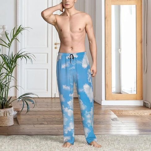 Blue Sky White Cloud Print Men Relaxation Pajama Pants Soft Lightweight Lounge Bottoms With Drawstring Pants in Saudi Arabia