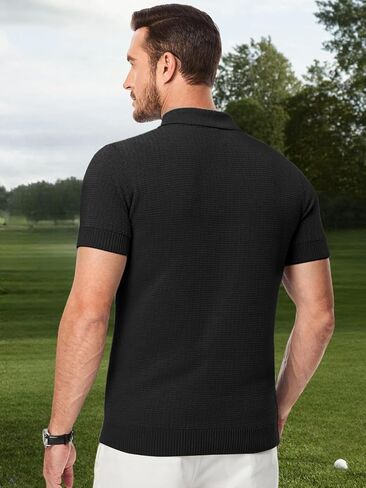 Les umes Mens Short Sleeve Polo Shirts Knitted V Neck Tee Summer Casual Breathable Poloshirts in Saudi Arabia
