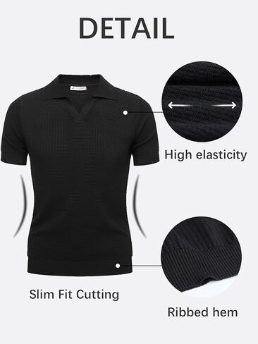 Les umes Mens Short Sleeve Polo Shirts Knitted V Neck Tee Summer Casual Breathable Poloshirts in Saudi Arabia