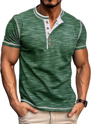 Men’s Henley Shirts Short Sleeve Athletic Button Basic Tee Shirts Summer Lightweight T Shirts in Saudi Arabia