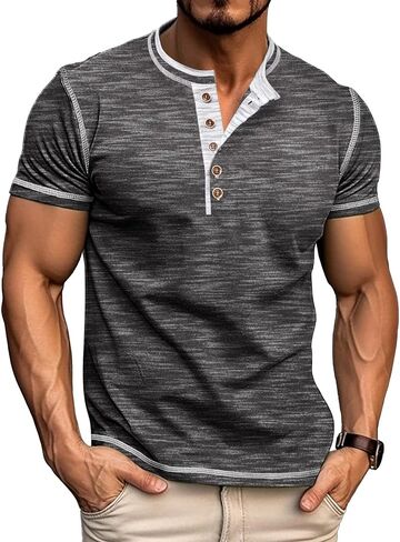 Men’s Henley Shirts Short Sleeve Athletic Button Basic Tee Shirts Summer Lightweight T Shirts in Saudi Arabia